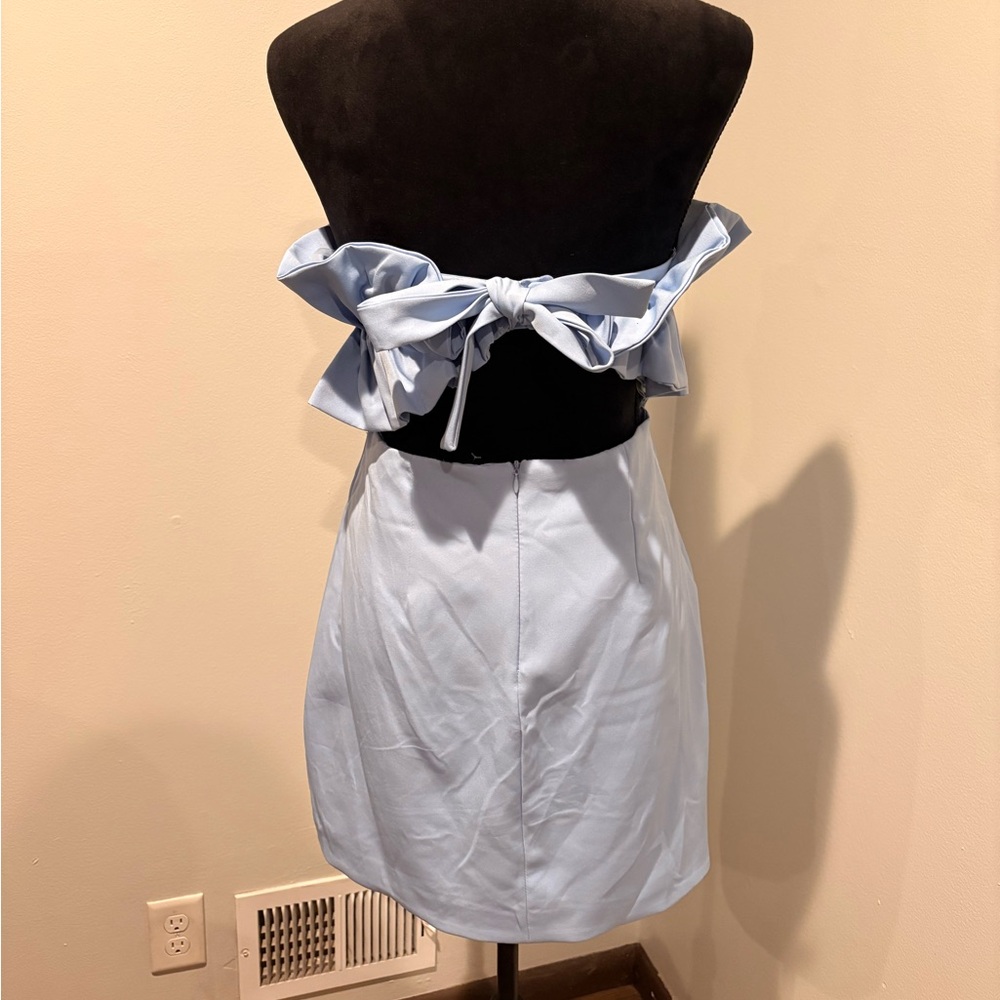 Strapless Ruffle Light Blue Mini Dress - Picture 2 of 2